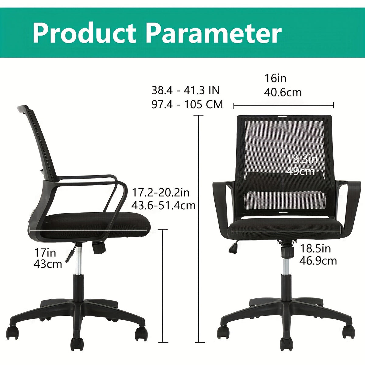 Mid-Back Mesh Ergonomic Office Chair 360 Degree Swivel 5-Wheel Rolling Base Lumbar Support Computer Desk Chair for Home Office Study Dorm Room 250 LBS Capacity Black Grey Blue White Pink