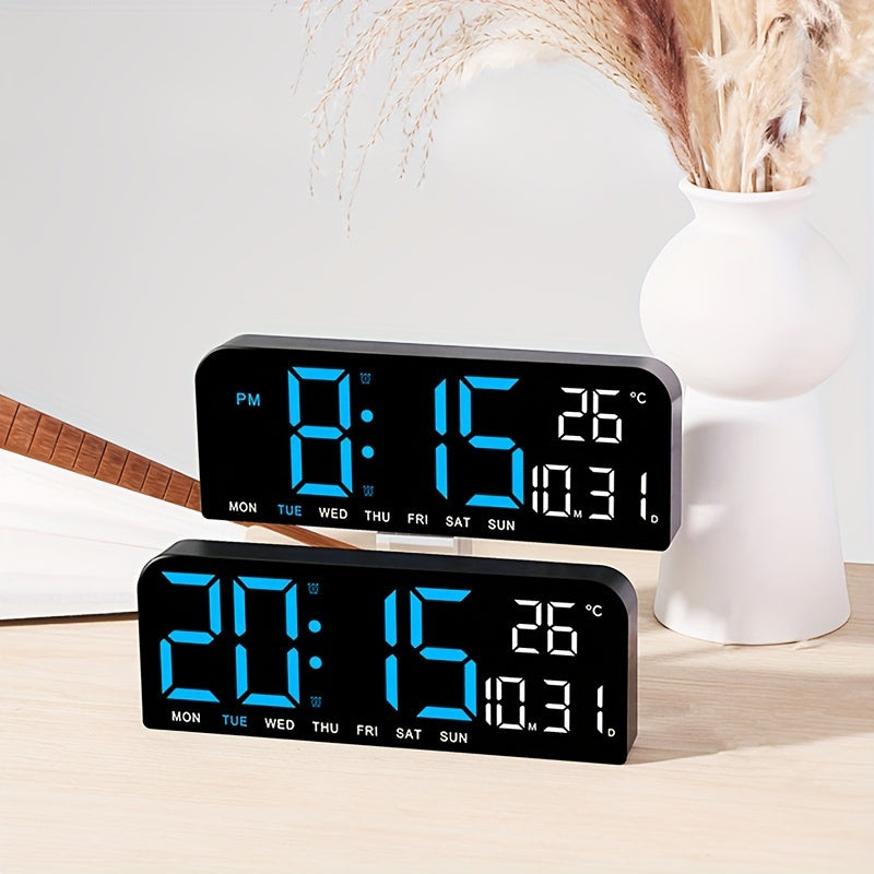 Large Screen LED Alarm Clock with Auto-Dimming Remote Control – 15 Inch Digital Clock Displays Time, Date, Week, Temperature & Humidity – Bedroom Bedside Clock for Seniors, Living Room, Office Desk