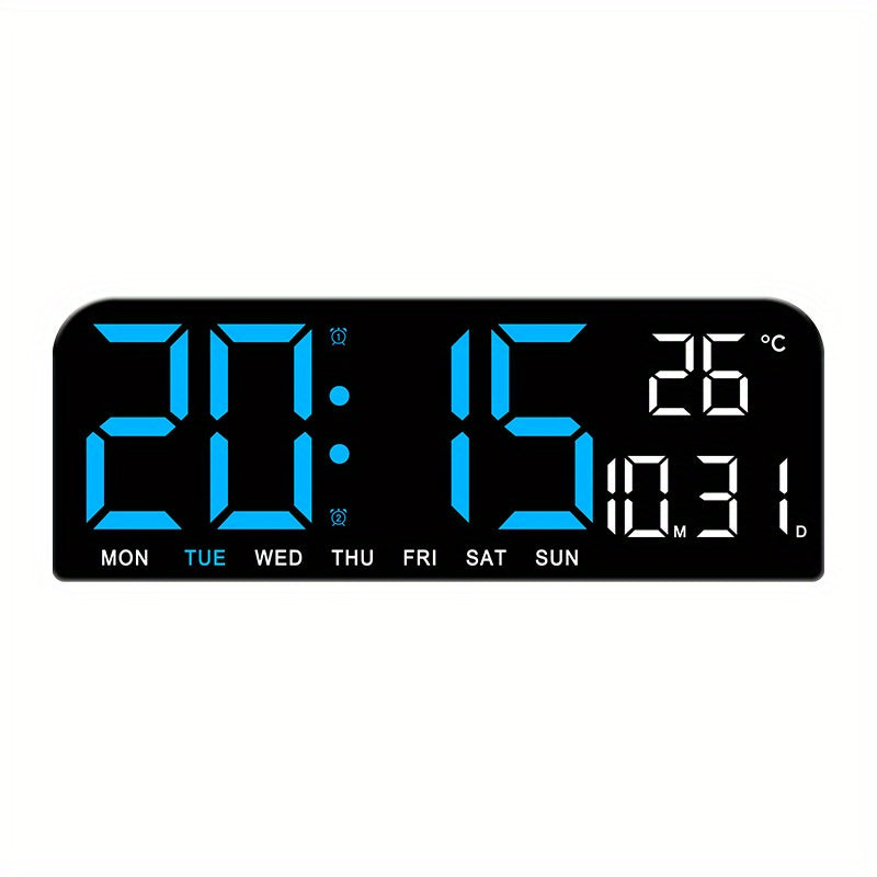 Large Screen LED Alarm Clock with Auto-Dimming Remote Control – 15 Inch Digital Clock Displays Time, Date, Week, Temperature & Humidity – Bedroom Bedside Clock for Seniors, Living Room, Office Desk