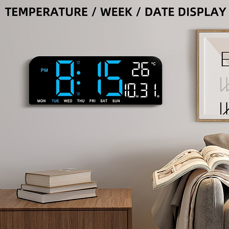 Large Screen LED Alarm Clock with Auto-Dimming Remote Control – 15 Inch Digital Clock Displays Time, Date, Week, Temperature & Humidity – Bedroom Bedside Clock for Seniors, Living Room, Office Desk
