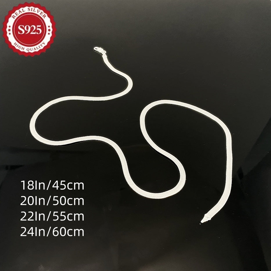 S925 Sterling Silver Flat Snake Bone Chain Necklace Unisex – Handmade Hypoallergenic Artistic Stackable Layering Necklace 18 20 22 Inch Pendant Chain Gift for Him Her Birthday Anniversary