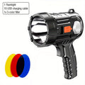 Rechargeable LED Spotlight Flashlight 2000 Lumens – 6 Modes & 3 Color Filters, 200M Range Handheld Searchlight with USB Cable for Boating Hunting Camping Hiking Emergency Home Lighting