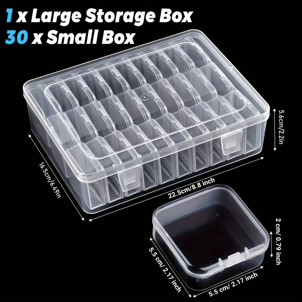 Bead Organizer Kit 30pcs Transparent Plastic Storage Boxes with Flip Lids for Jewelry Making, Beading, Craft Supplies, Small Parts & DIY Projects – Rectangular Stackable Containers