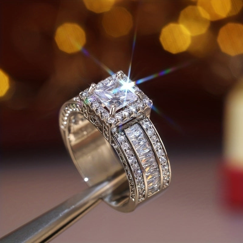 925 Sterling Silver Square Cubic Zirconia Engagement Ring for Women – 4 Prong Solitaire Wedding Ring Bridal Jewelry Gift for Her, Sizes 8 & 10