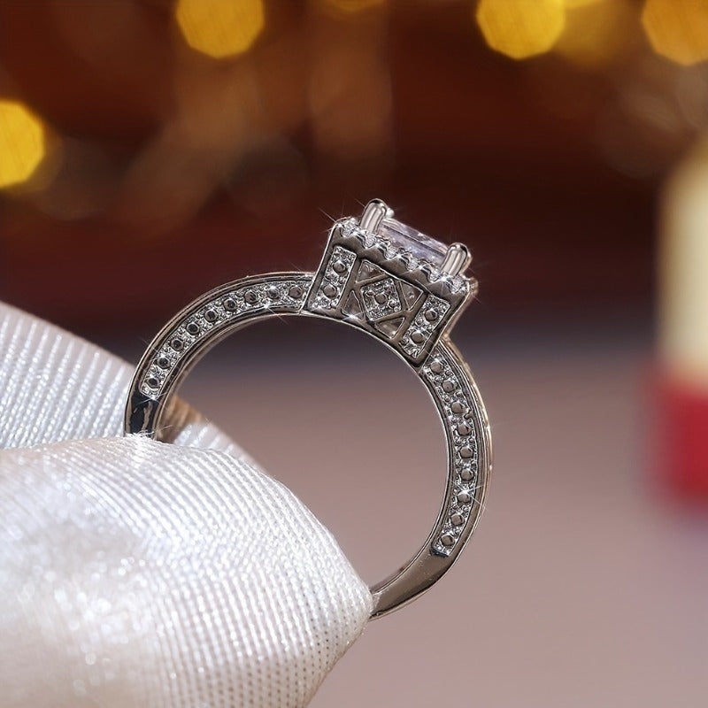 925 Sterling Silver Square Cubic Zirconia Engagement Ring for Women – 4 Prong Solitaire Wedding Ring Bridal Jewelry Gift for Her, Sizes 8 & 10