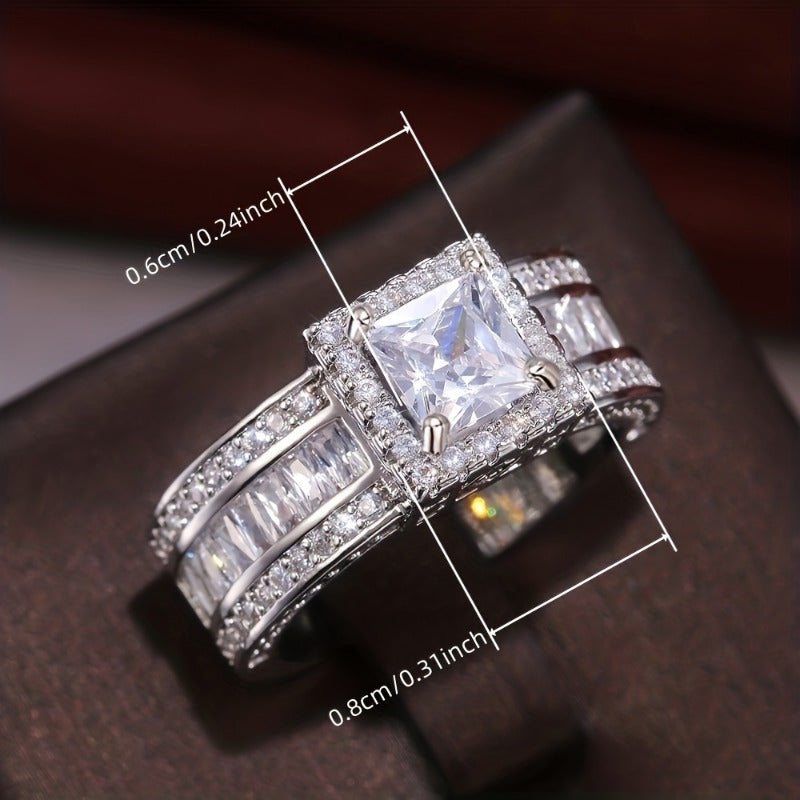 925 Sterling Silver Square Cubic Zirconia Engagement Ring for Women – 4 Prong Solitaire Wedding Ring Bridal Jewelry Gift for Her, Sizes 8 & 10