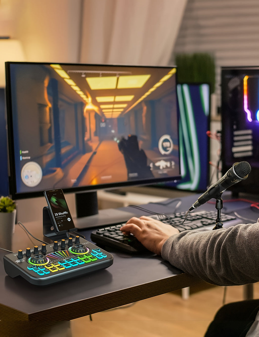 Microphone Mixer Bundle Kit for Podcast Recording Studio – Audio Mixer with Mic Stand, Sound Card, Streaming & Karaoke Setup for PC Phone Gaming