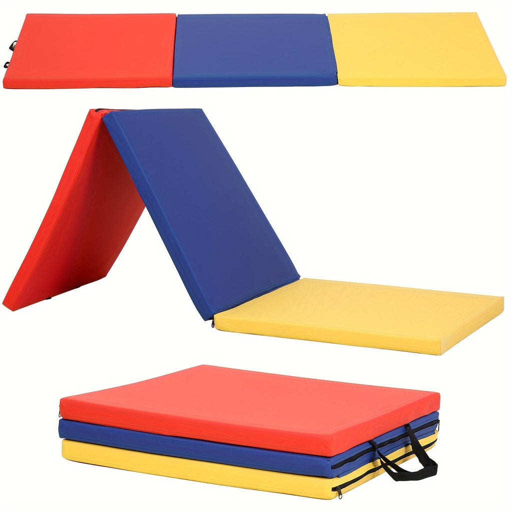 Tri-Fold Yoga Mat Heavy Duty Non-Slip with Carrying Handles – High-Density Foam Folding Exercise Mat for Home Gym, MMA, Wrestling, Gymnastics & Stretching, Workout Mat for Men & Women