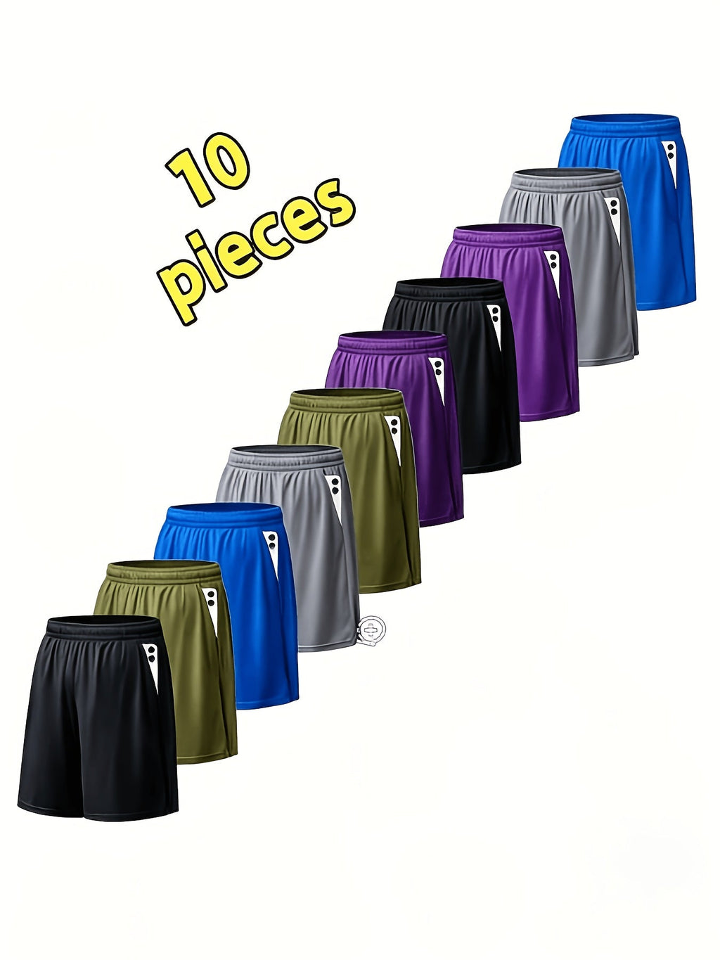 Men's Quick-Dry Athletic Shorts with Pockets & Adjustable Waistband – Lightweight Loose-Fit Training Running Gym Shorts for Men & Teens, 100% Polyester, Solid Colors, Machine Washable, 10-Pack Wholesale