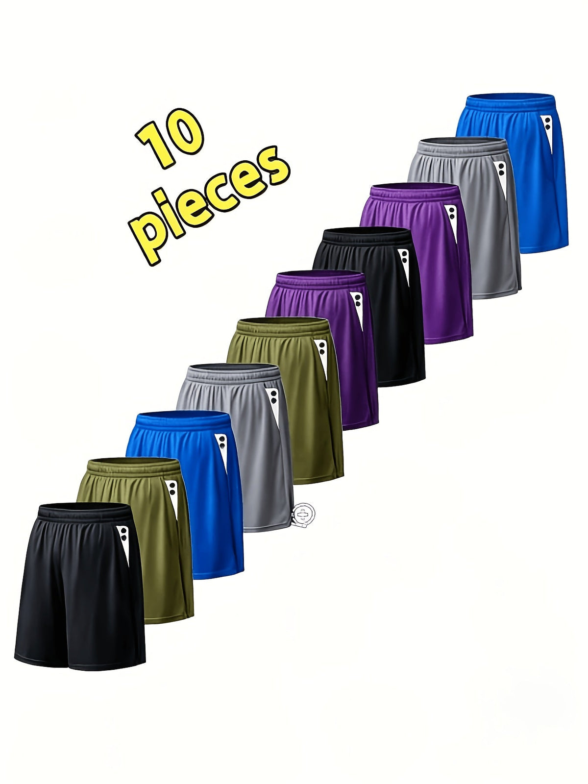 Men's Quick-Dry Athletic Shorts with Pockets & Adjustable Waistband – Lightweight Loose-Fit Training Running Gym Shorts for Men & Teens, 100% Polyester, Solid Colors, Machine Washable, 10-Pack Wholesale