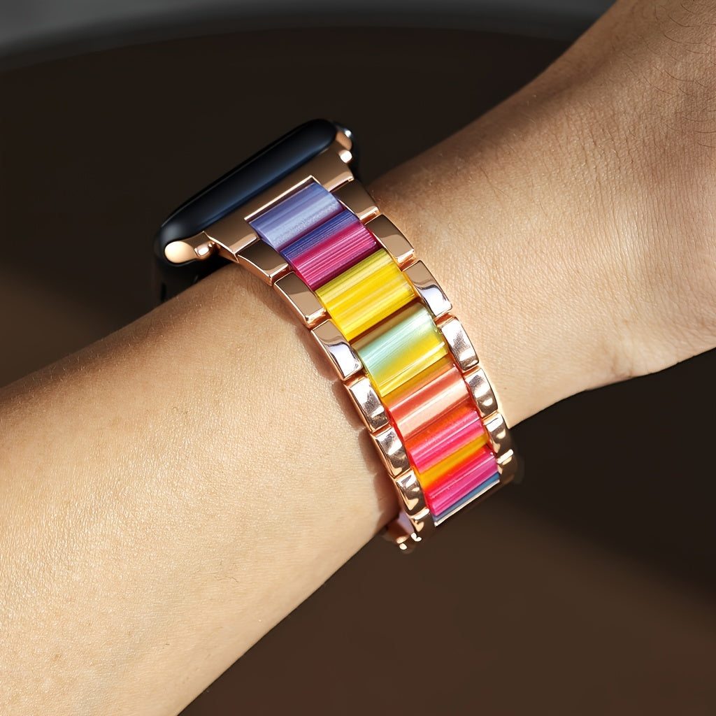 Apple Watch Band 42 44 45 46 49mm Women Stainless Steel Resin Metal Replacement Strap Starlight Rainbow for iWatch Series 11 10 9 8 7 6 5 4 3 SE Ultra Work Office Fitness Party