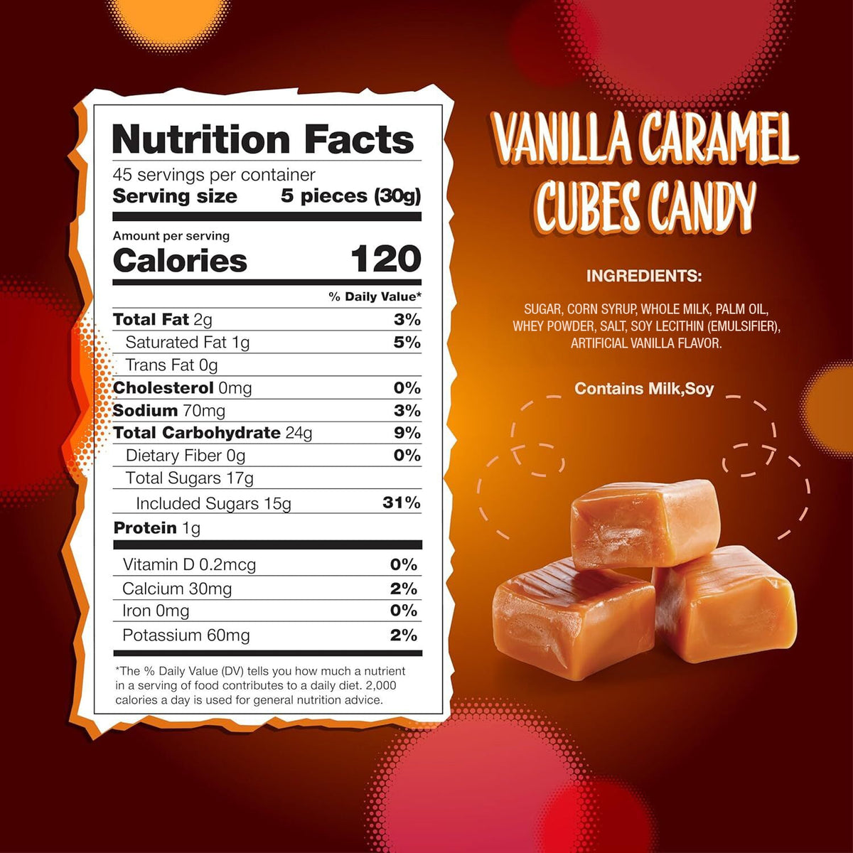 Vanilla Caramel Cubes Candy 3 Pound Bulk Pack 225 Count - Individually Wrapped Soft Buttery Chewy Caramel Squares for Snacking Baking Gifting Candy Bowls Events