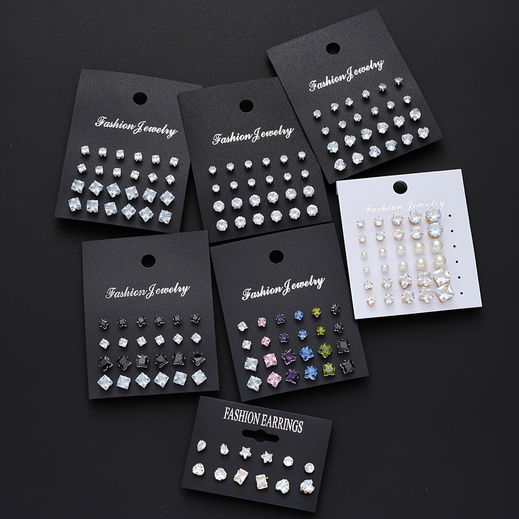 162pcs Rhinestone Geometric Love Earrings Set for Women – Sparkling Heart & Geometric Styles, Multicolor, Perfect for Vacation, Dating, Holiday, Daily Wear & Party Matching