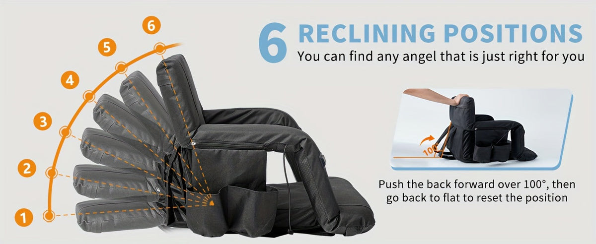 LILYPELLE Double Heated Stadium Seat with Back & Arm Support – Portable Bleacher Seat with 6 Reclining Positions, USB Heated Cushion for Sports Events, Outdoor Games, Travel & Hiking (Power Bank Not Included)