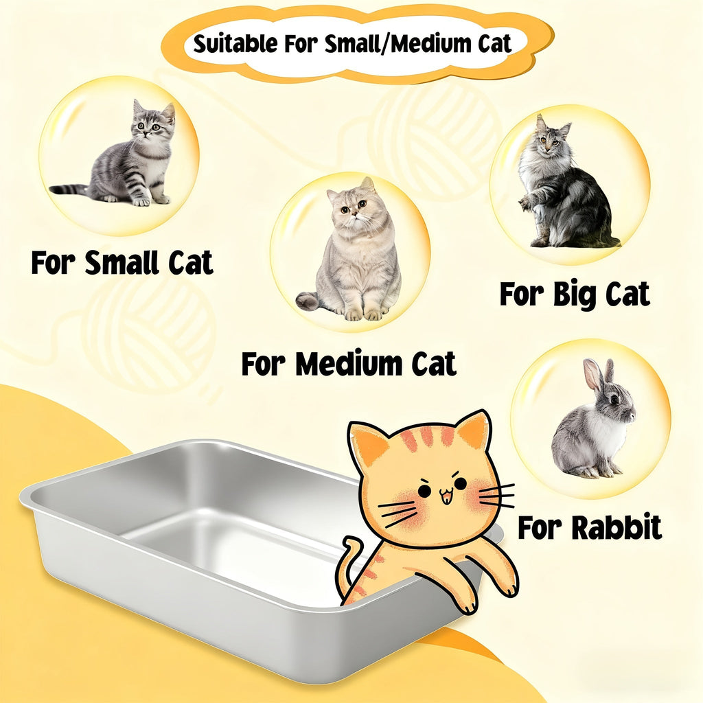 Stainless Steel Cat Litter Box Odor-Proof High-Sided Metal Litter Tray for Large Medium Small Cats – Non-Stick Anti-Scratch Leak-Proof Easy Clean Indoor Cat Toilet Multiple Sizes & Colors