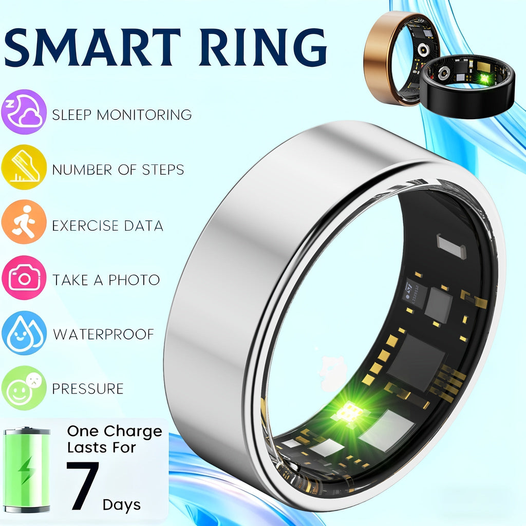 Smart Ring Fitness Tracker for Women Men Step Counter Calories HRV Stress Monitor Heart Rate 100+ Sports Modes IP68 Waterproof Health Ring iPhone Android Compatible