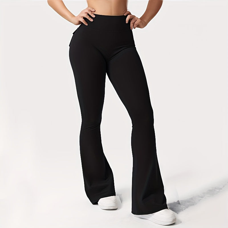 Women's 3-Piece High Waist Flare Yoga Pants Set with Belt and Pockets, Scrunch Butt Lifting Squat Proof 90% Polyester Stretchy Flared Leggings for Workout Gym Running Casual Wear
