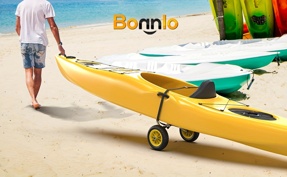 Bonnlo Portable Kayak Trolley Cart Collapsible Cast Aluminum Alloy with 10" Solid Wheels - Fits Canoes, Paddle Boards, Jon Boats, Float Mats & Watercraft Transport