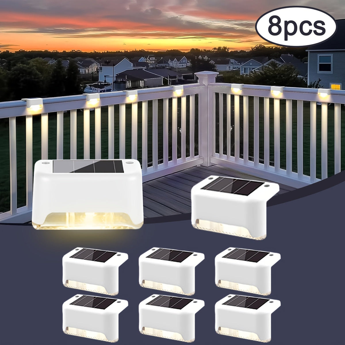 Solar Deck Lights Outdoor Waterproof LED – Auto Dusk to Dawn 800mAh Warm White Solar Powered Step Stair Fence Pathway Patio Garden Driveway Yard Wall Lighting 8 16 32 Pack