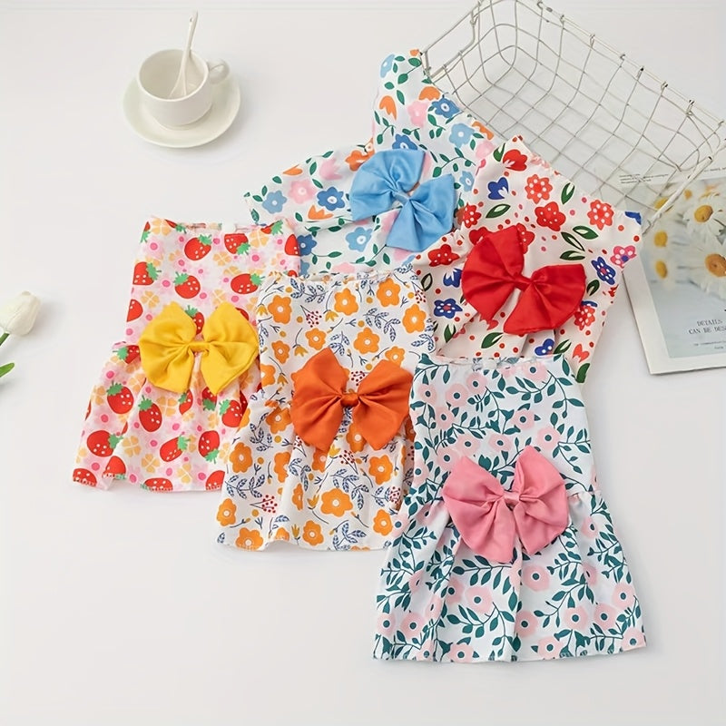 5-Pack Floral Princess Bow Dog Dresses for Small Dogs Soft Polyester Knit Pet Costume for Yorkies Chihuahuas Maltese Pomeranians Cats All Seasons 5 Cute Styles Gift