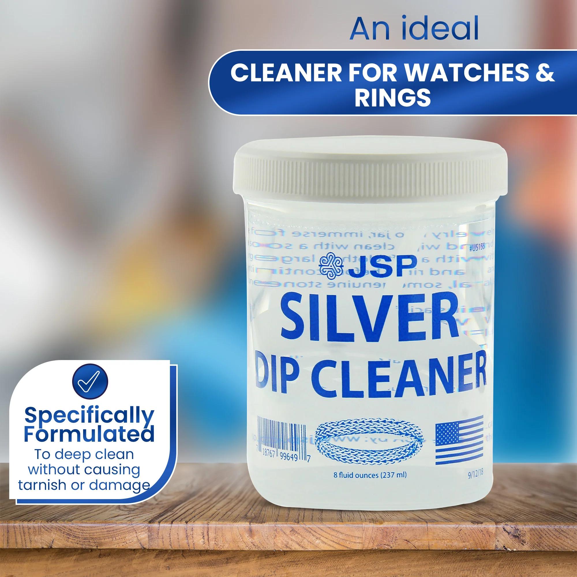 JSP Silver Dip Cleaner & Tarnish Remover 8oz Kit – 925 & 999 Sterling Silver Jewelry Cleaning Solution with Basket & Microfiber Cloth, Restores Shine