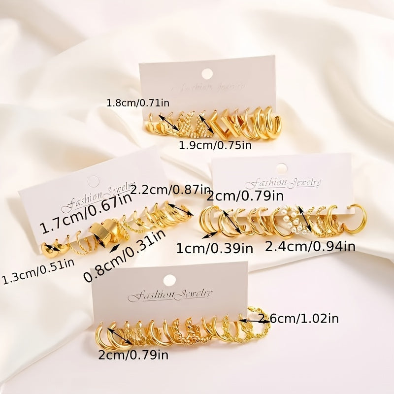 48 Pairs Gold Earrings Set for Women – Geometric Twisted, Love Heart & Pearl Stud Earrings Variety Pack, Elegant Fashion Jewelry for Daily Wear, Vacation, Parties & Gifts