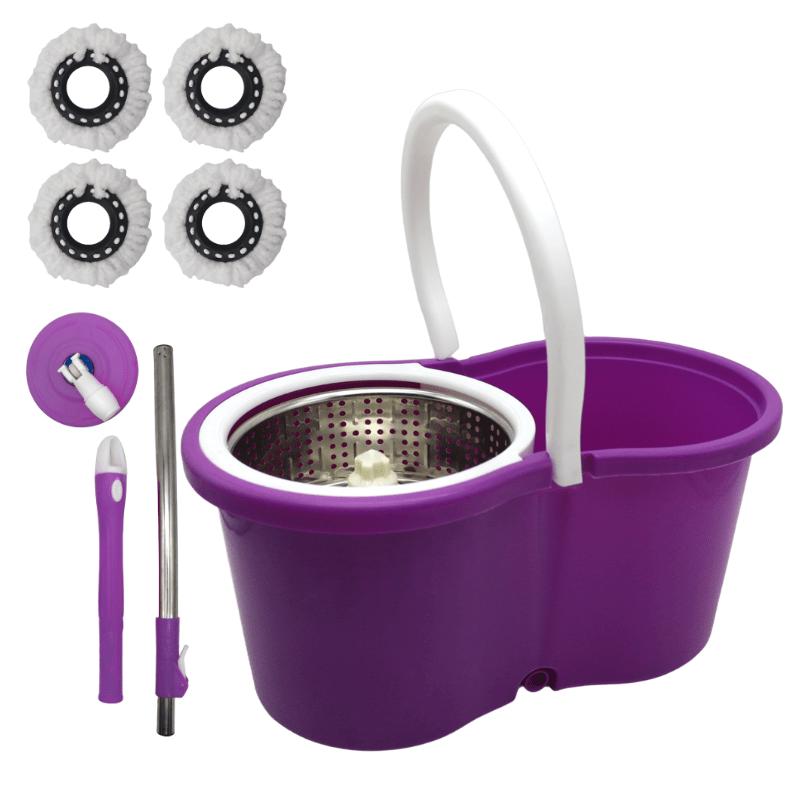 360° Spin Mop and Bucket Set with Wringer – Microfiber Mop Refills Stainless Steel Extended Handle Separate Compartment Floor Cleaning System for Hardwood Tile Laminate, Upgrade Option with 2 Refills