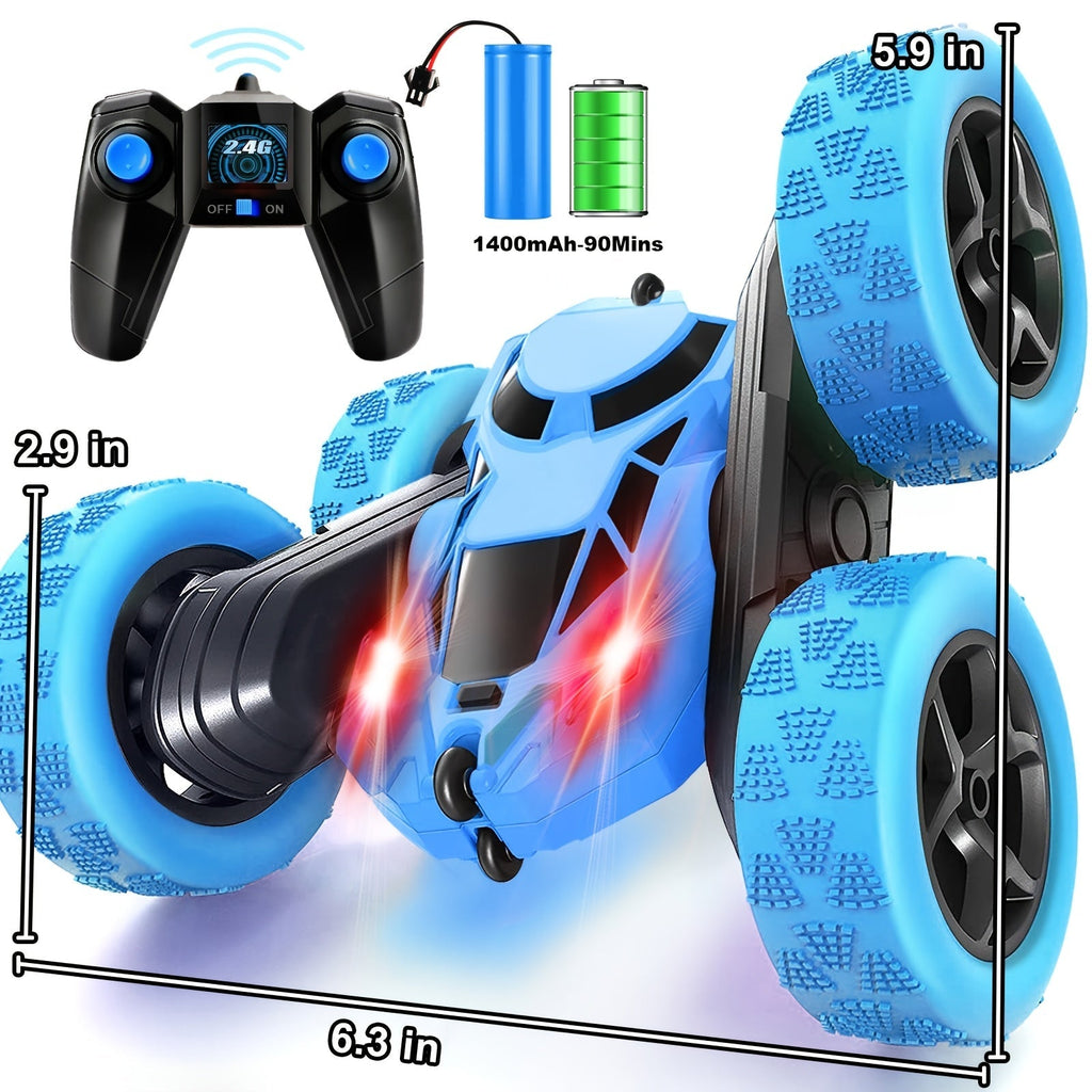 Double-Sided RC Stunt Car for Kids Ages 6+ – 2.4GHz 4WD 360° Flip Remote Control Car with LED Headlights, 1400mAh Rechargeable Battery, All-Terrain Stunt Vehicle, Birthday Christmas Gift
