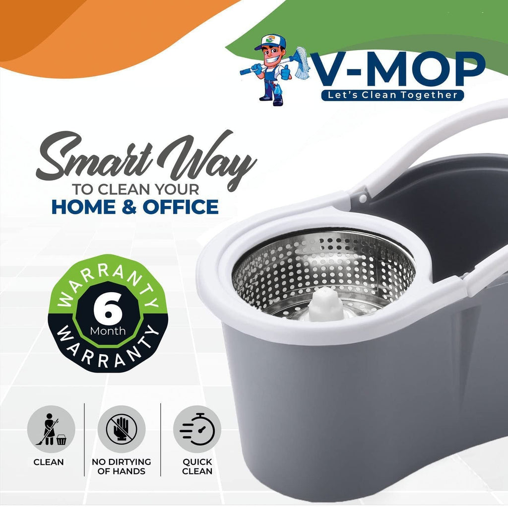 360° Spin Mop and Bucket Set with Wringer – Microfiber Mop Refills Stainless Steel Extended Handle Separate Compartment Floor Cleaning System for Hardwood Tile Laminate, Upgrade Option with 2 Refills