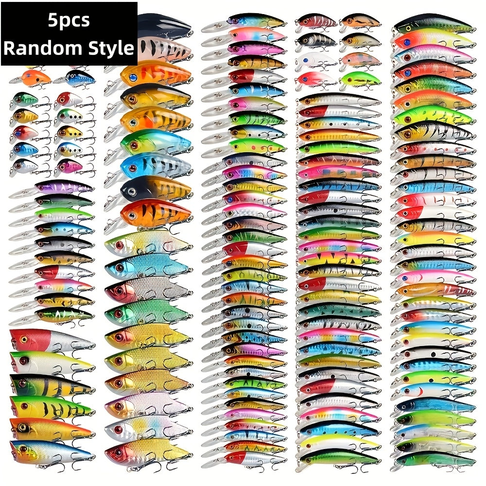 Fishing Lure Set 5pcs Bionic Minnow Hard Bait – Realistic Swimming Action Saltwater & Freshwater Artificial Lures for Bass Pike Trout Walleye, Random Mixed Colors, Angler Gift