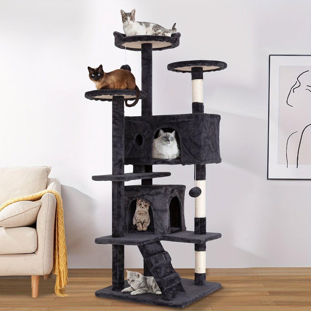 54 Inch Cat Tree Tower for Indoor Cats – Multi-Level Activity Center with Scratching Posts, Condo House & Toys for Kittens & Adult Cats, Dark Gray