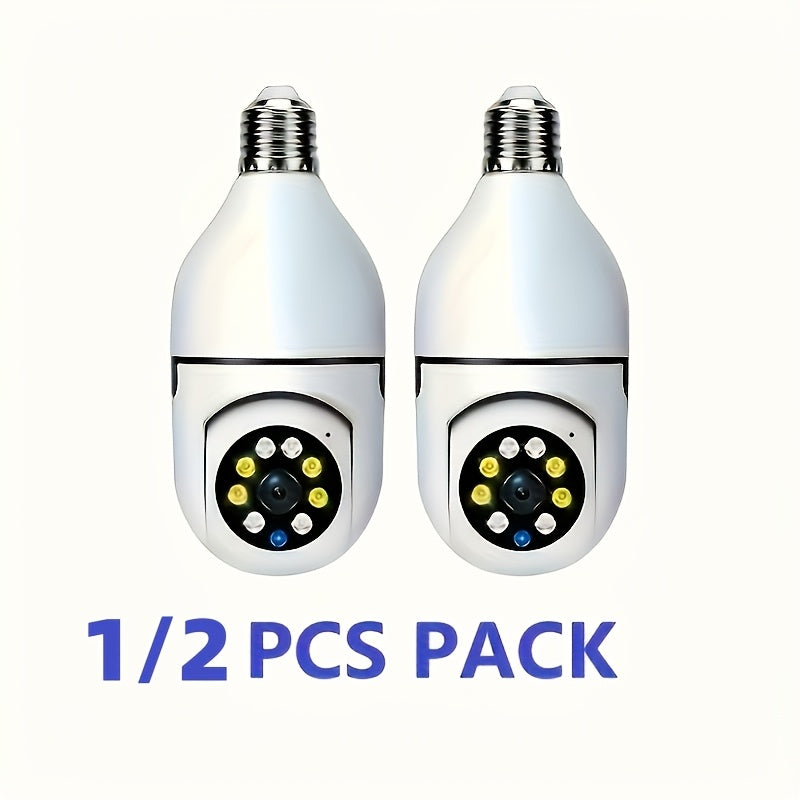 3MP Light Bulb Security Camera WiFi 2.4GHz – E26/E27 Socket 1080P Full Color Night Vision 360° Pan Tilt Two-Way Audio Motion Detection Cloud & TF Storage Indoor Home Security Camera 1 2 Pack