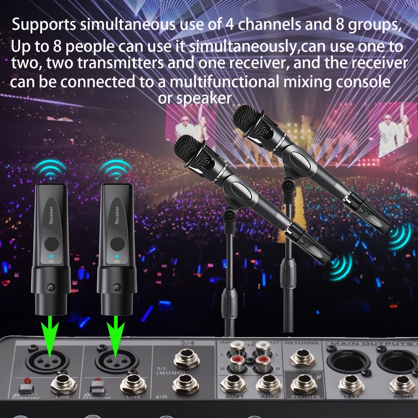 XLR Wireless Microphone System 2.4GHz – Rechargeable Plug & Play Wireless Mic Adapter with 30M Range, Low Latency, USB-C Charging for Dynamic Mics, Live Broadcasting & Guitar Audio