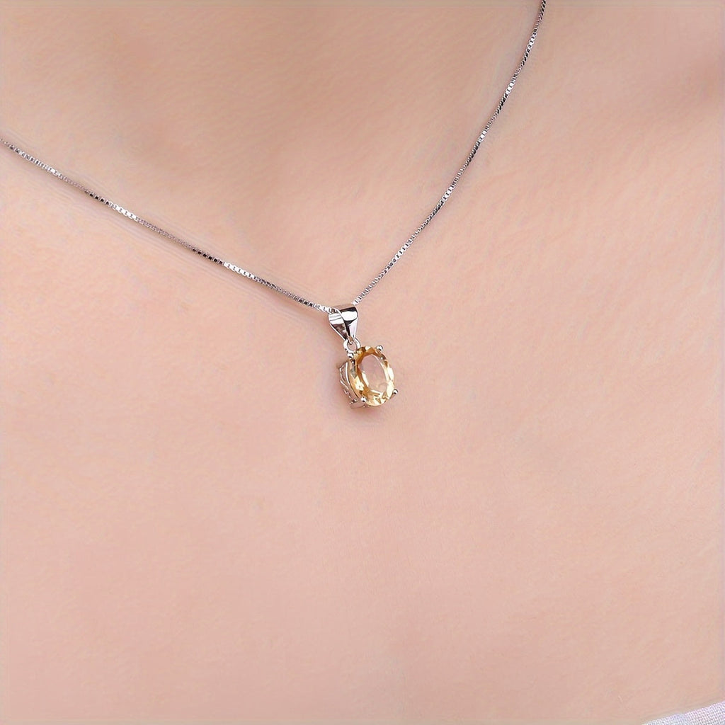 925 Sterling Silver Natural Gemstone Oval Cut Pendant Necklace for Women – Amethyst Citrine Garnet Peridot Topaz Multi-Faceted Fine Jewelry, Elegant Dating Daily Gift for Girls