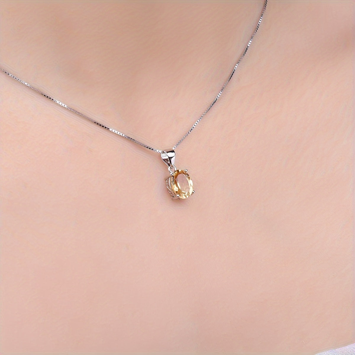 925 Sterling Silver Natural Gemstone Oval Cut Pendant Necklace for Women – Amethyst Citrine Garnet Peridot Topaz Multi-Faceted Fine Jewelry, Elegant Dating Daily Gift for Girls