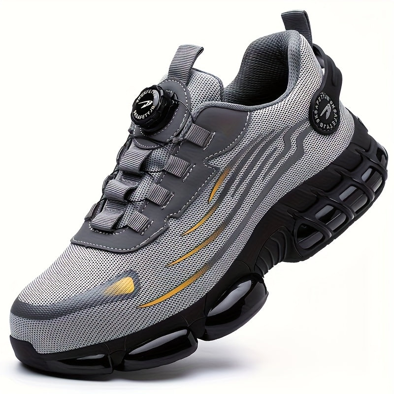 Men's Breathable Work Shoes - Durable Safety Shoes with Reflective Stripes, Lightweight Cushioned Sole for Industrial, Construction and Casual Wear, Available in Black and Grey, Sizes US 6 to 11