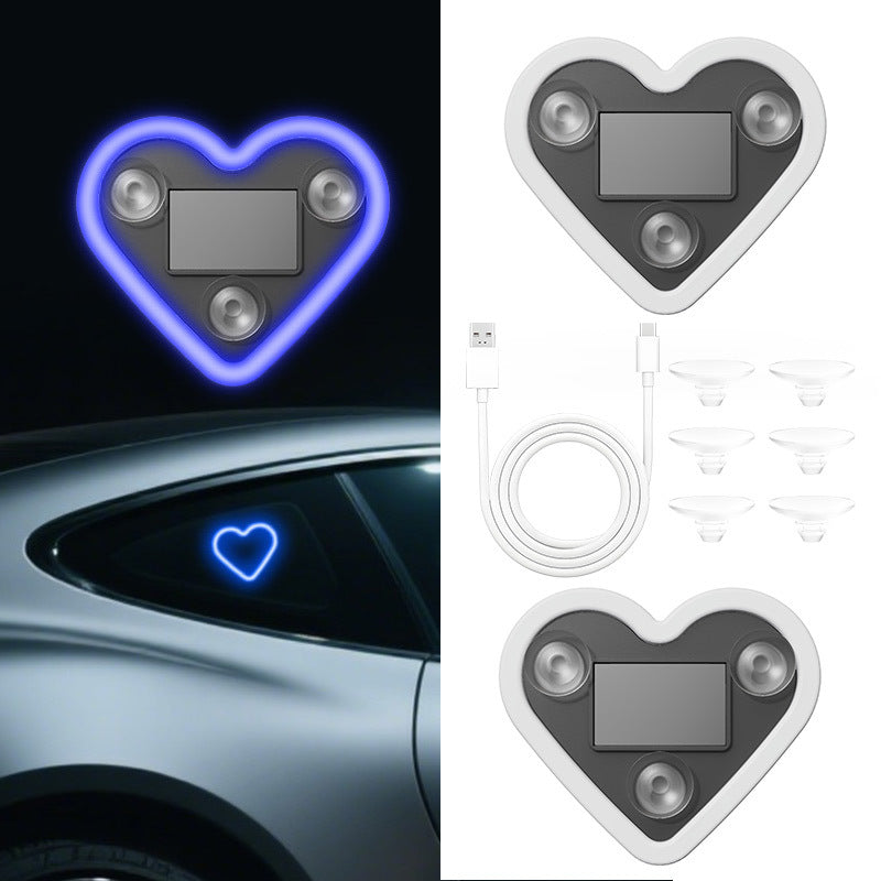 Heart & Flower Shaped Car Interior LED Neon Mood Lights USB Powered Cute Ambient Decoration for Women Girls Pink Red Blue Dashboard Window Decor Valentine's Day Birthday Gift Car Accessories | Nova Mart