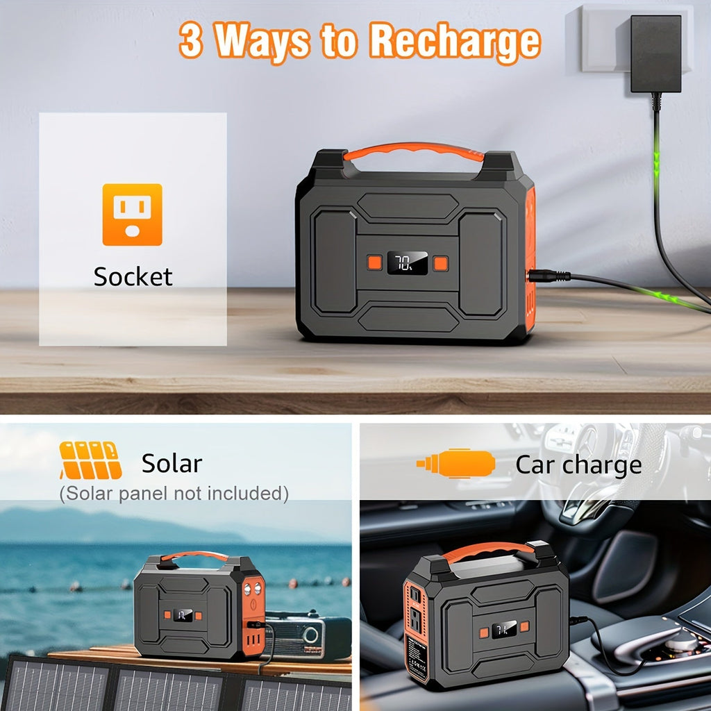 Portable Power Station 100W 300W Solar Generator AC Outlet USB QC3.0 Fast Charge DC Port LED Flashlight High Capacity Battery Pack for Camping Hiking CPAP Emergency Backup Power