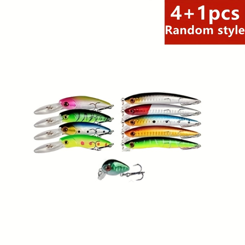 Fishing Lure Set 5pcs Bionic Minnow Hard Bait – Realistic Swimming Action Saltwater & Freshwater Artificial Lures for Bass Pike Trout Walleye, Random Mixed Colors, Angler Gift