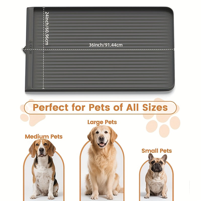 36"x24" Waterproof Pet Feeding Mat Large Non-Slip Dog & Cat Food Mat – Raised Edges, Diversion Grooves, Easy Clean Bowl Mat for Food & Water, Grey