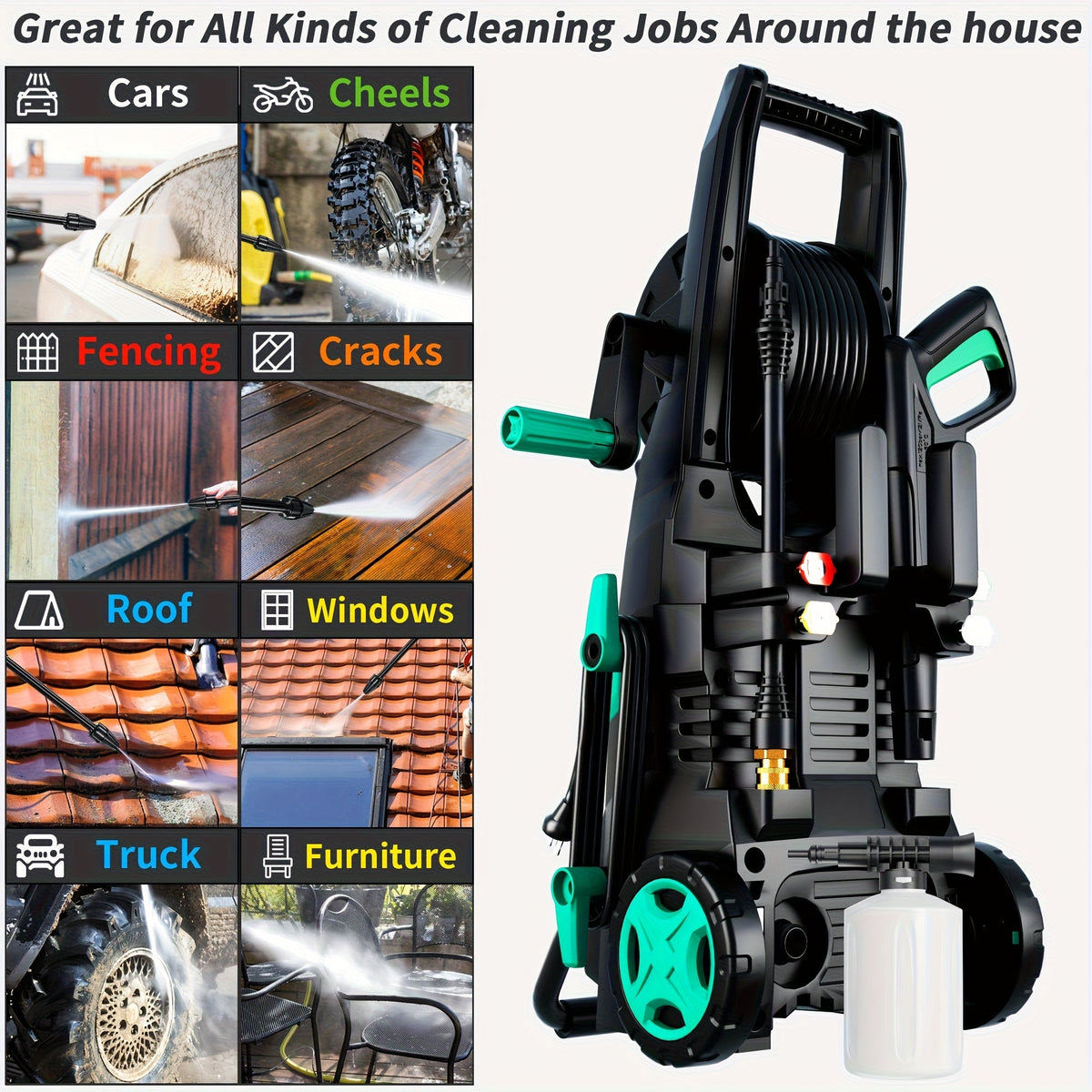 4500 PSI Electric Pressure Washer 3.2 GPM – with Foam Cannon, 4 Quick-Connect Nozzles, Inlet Hose & Filter for Car, Fence, Driveway & Home Cleaning