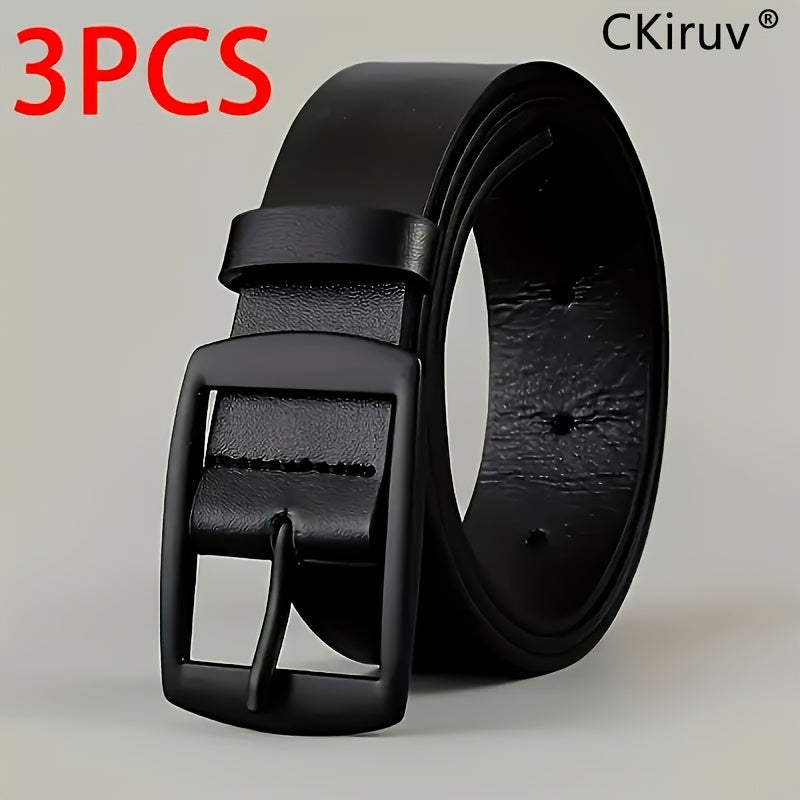 PU Faux Leather Belt for Men 3 Pack – Casual Alloy Buckle Jeans Belt Set in Black Brown Khaki Sizes 110cm 120cm 130cm, Versatile Everyday Belt Gift for Him