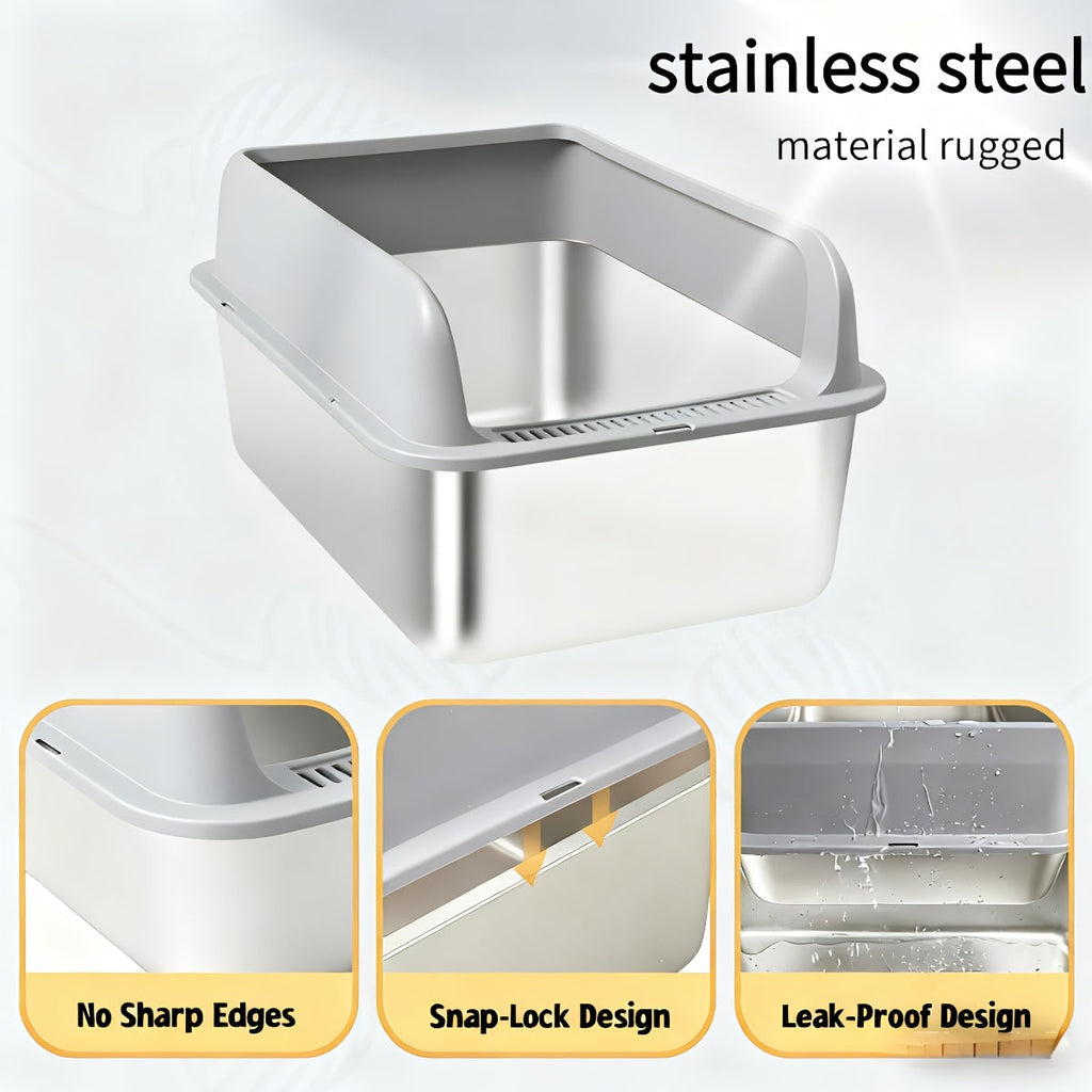 Stainless Steel Cat Litter Box Odor-Proof High-Sided Metal Litter Tray for Large Medium Small Cats – Non-Stick Anti-Scratch Leak-Proof Easy Clean Indoor Cat Toilet Multiple Sizes & Colors