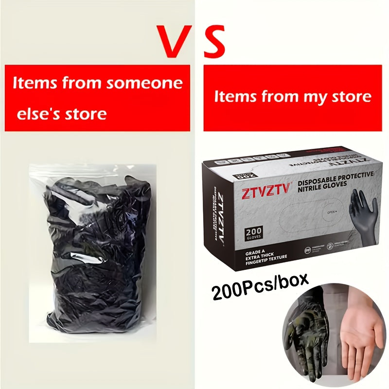 Black Nitrile Disposable Gloves 200 Pack Latex-Free Chemical Resistant High-Density Flexible Fit Industrial Grade for Cleaning Tattooing Painting Car Washing – S M L XL