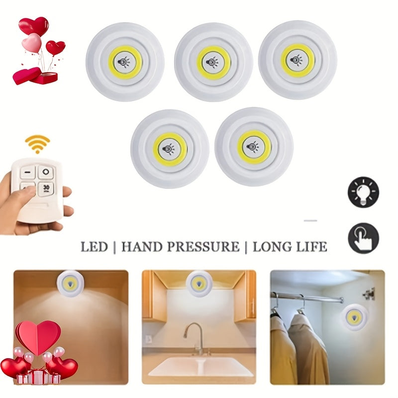 5-Pack LED Wireless Night Lights with Remote Control – Magnetic Adhesive Battery Operated Peel & Stick for Cabinet Hallway Bathroom Bedroom Kitchen Stairs Closet Home Decoration Easy Setup