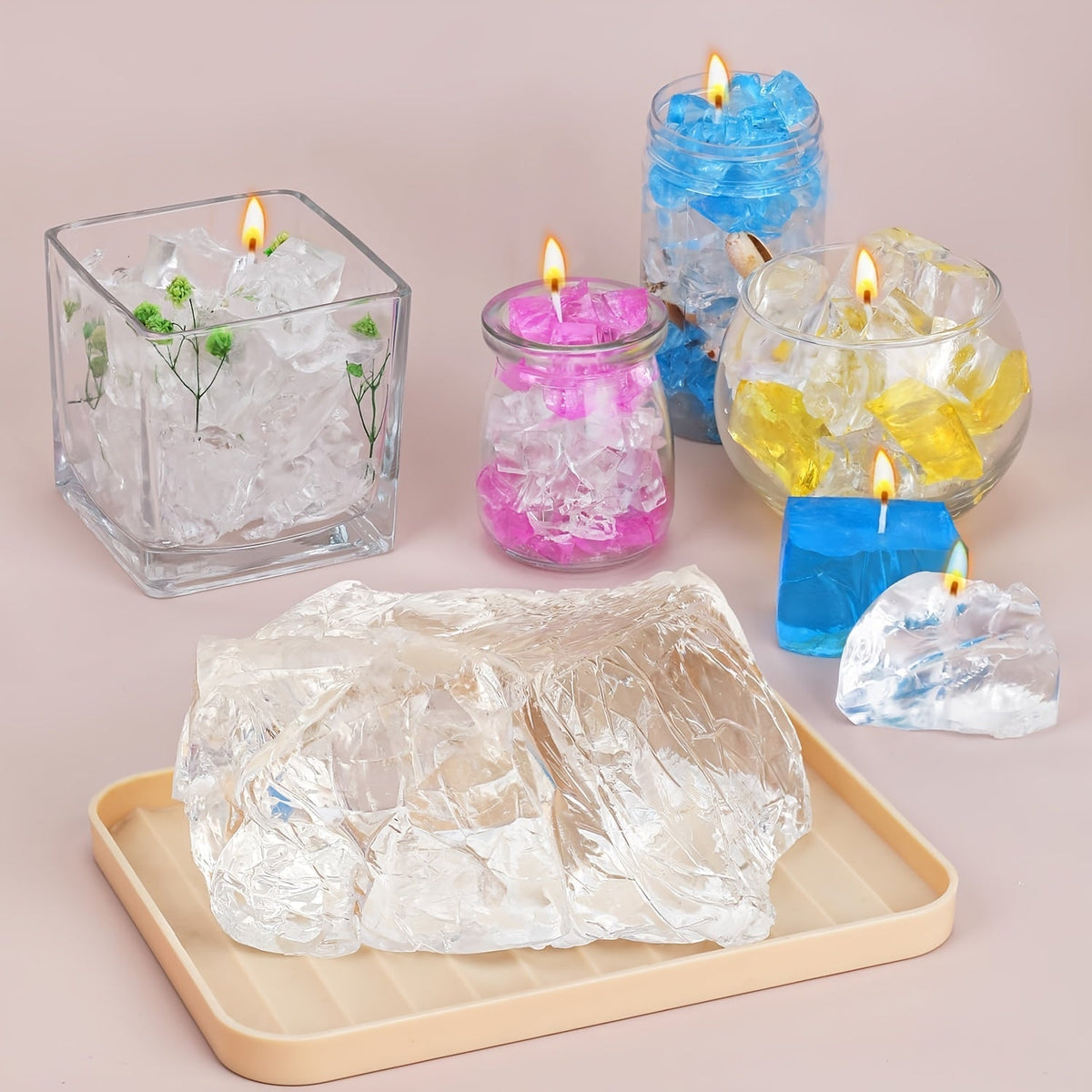 BlingFun Gel Candle Making Kit 400g Clear Jelly Wax 4 Colors 20pcs Wicks 20pcs Stickers 5pcs Wick Holders DIY Scented Candle Kit for Home Decor Craft Projects Beginner Candle Supplies