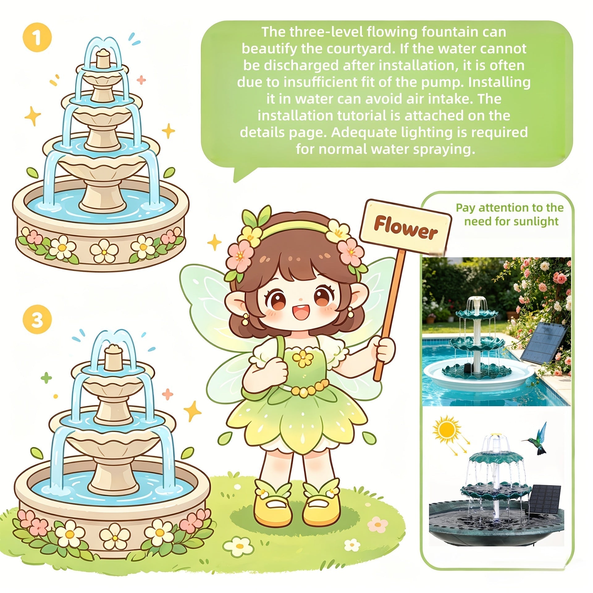 3-Layer Solar Bird Bath Fountain 3.5W – Outdoor Garden Courtyard Decor Solar Powered Fountain Pump, No Wiring Needed, Dark Green Light Blue or Fountain-Only, Single & Three Tier Options