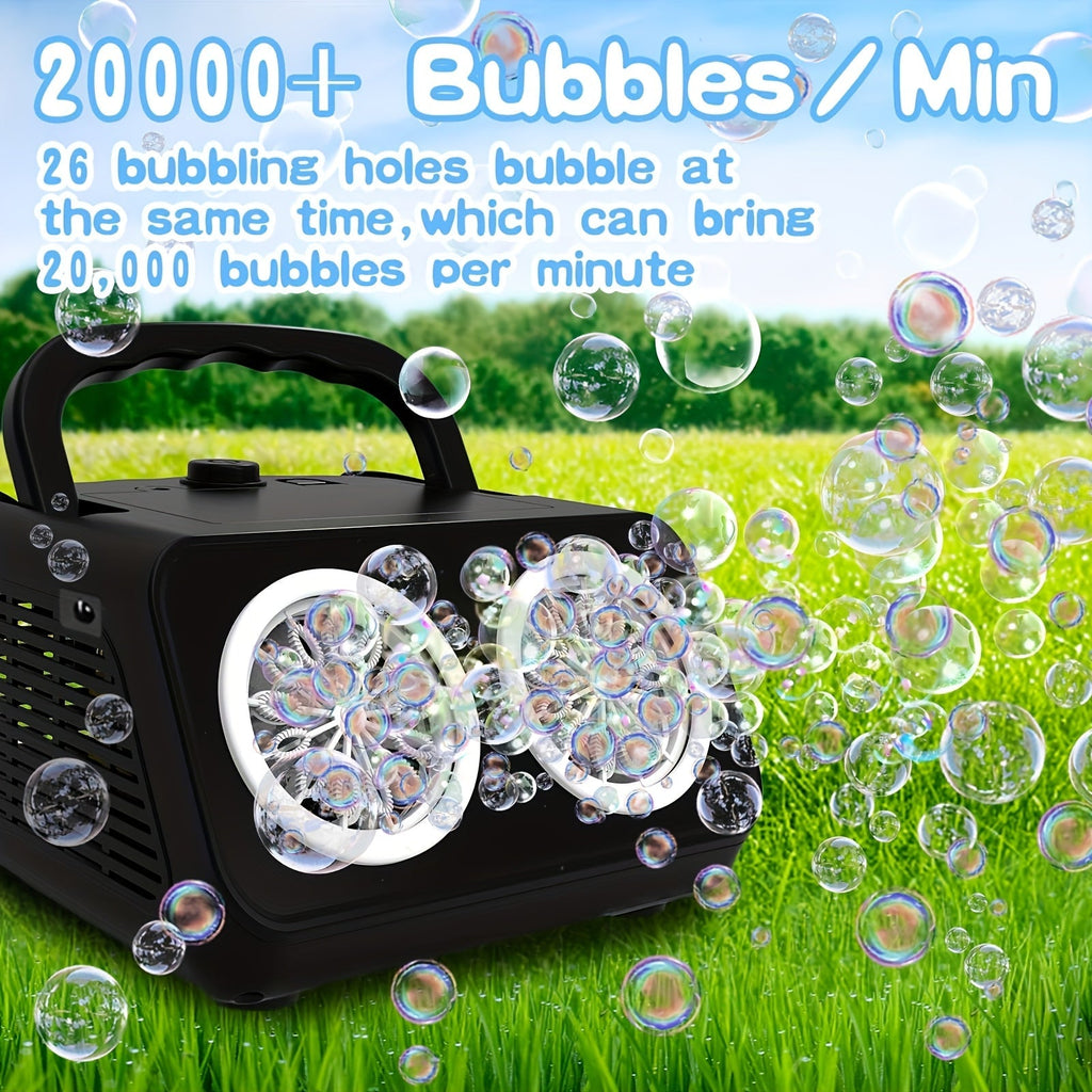Automatic Bubble Machine for Kids & Toddlers – Electric Bubble Blower with 2 Fans, 20000+ Bubbles Per Minute, Battery Operated, Includes Bubble Solution, Outdoor Bubble Toy for Parties & Birthdays