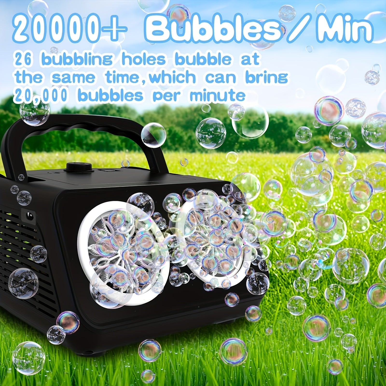 Automatic Bubble Machine for Kids & Toddlers – Electric Bubble Blower with 2 Fans, 20000+ Bubbles Per Minute, Battery Operated, Includes Bubble Solution, Outdoor Bubble Toy for Parties & Birthdays