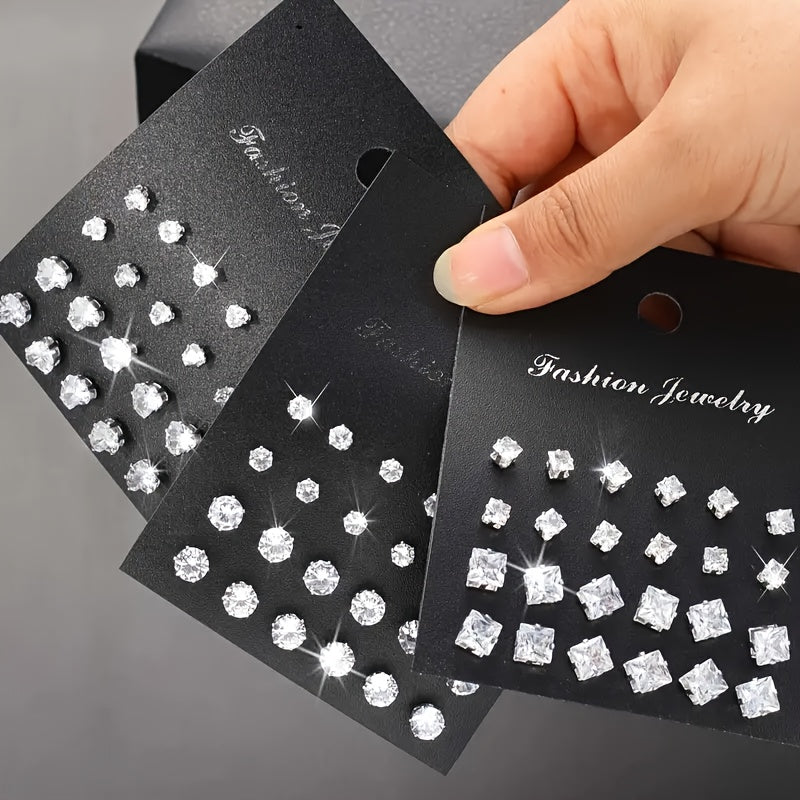 72-Piece Sparkling Zircon Stud Earrings Set – Geometric Heart Round Square CZ Crystal Earring Pack for Women Men Hypoallergenic Fashion Jewelry Gift Birthday Valentine's Day